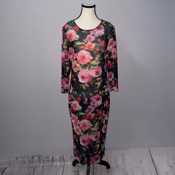 Neiman Marcus Body Con Floral Print Dress women’s size large - Picture 1 of 5